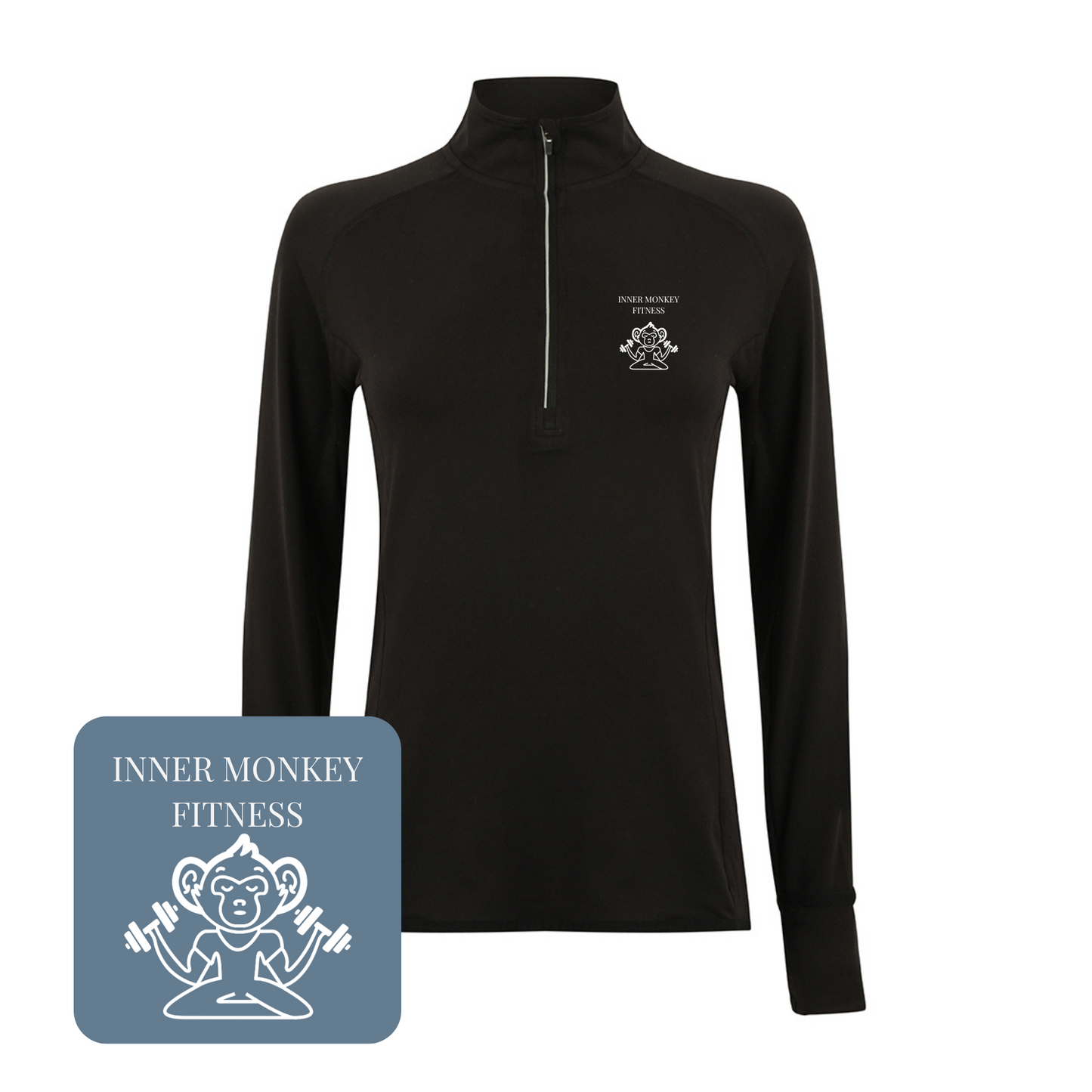 Ladies Long Sleeve Zip Neck Performance Top (Black)