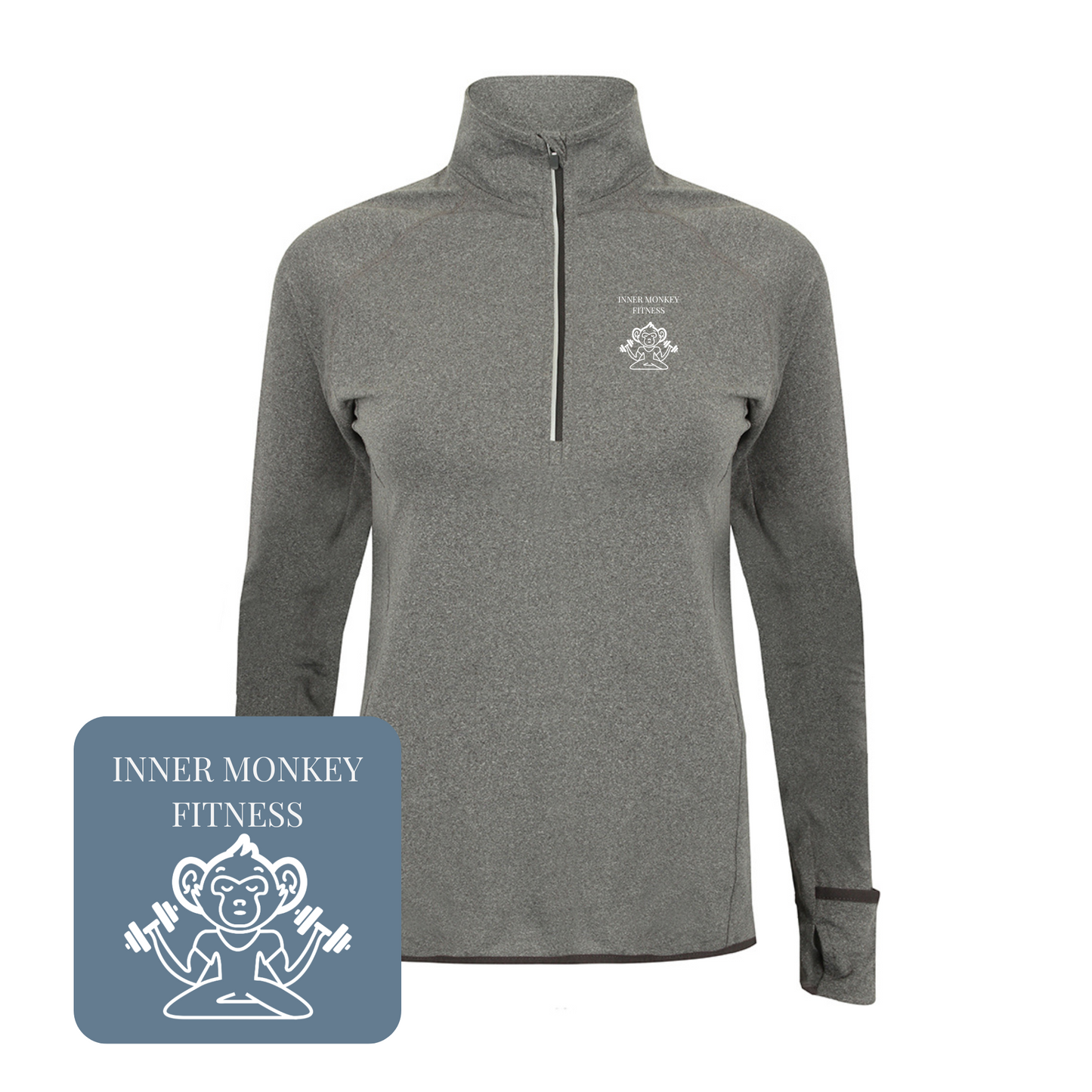 Ladies Long Sleeve Zip Neck Performance Top (Grey)