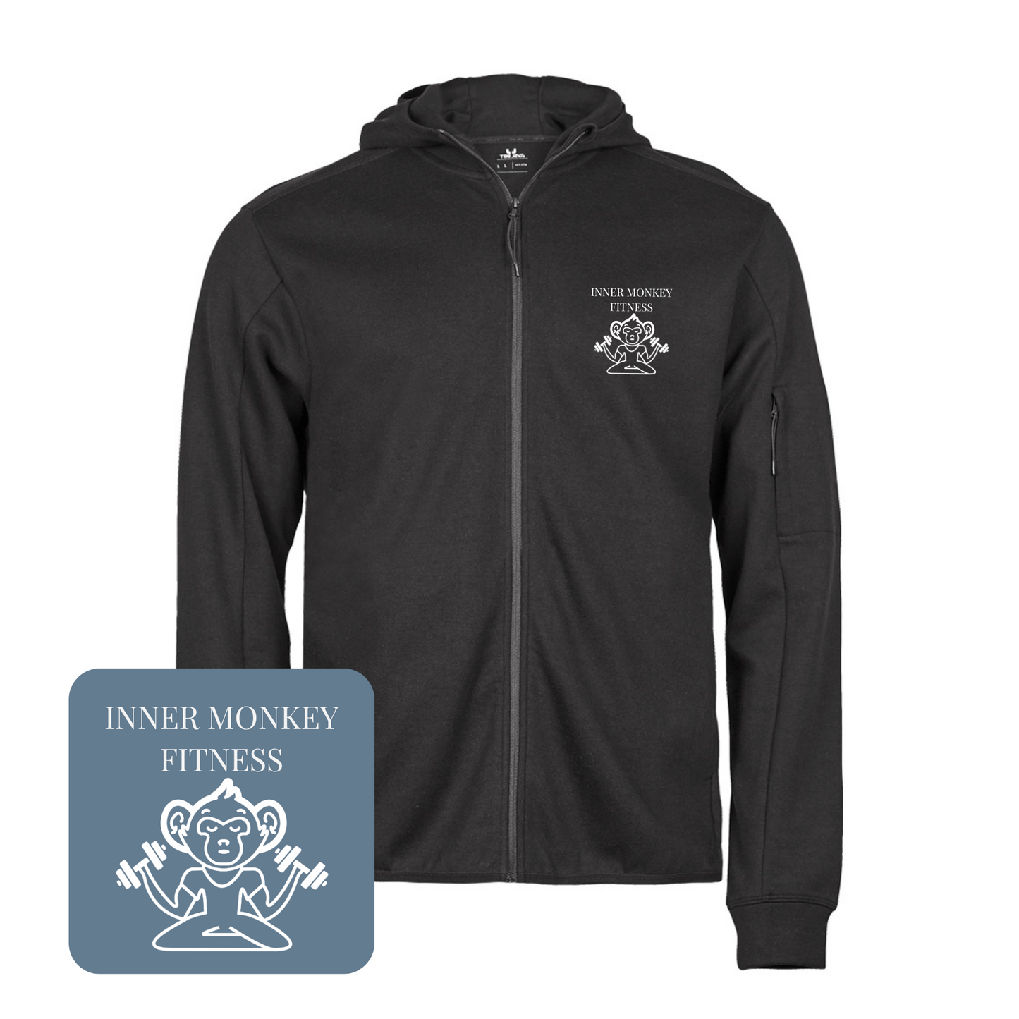Unisex Athletic Hooded Full Zip Sweat Jacket (Black)
