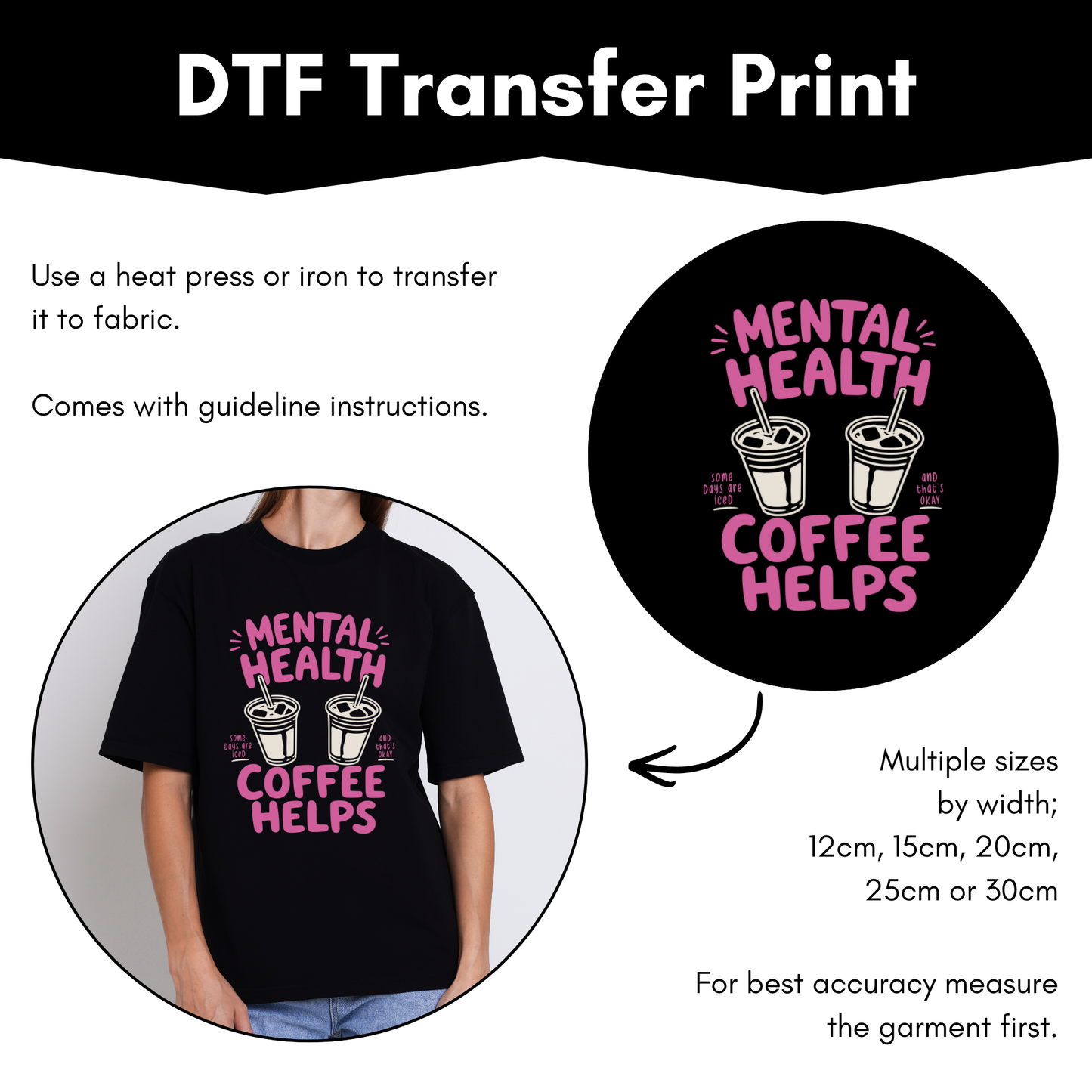 DTF Transfer Sheet - Coffee Helps (Pink/Cream)
