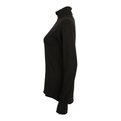 Ladies Long Sleeve Zip Neck Performance Top (Black)