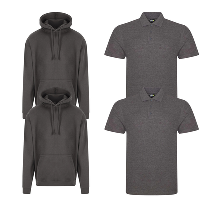 Pro RTX workwear bundle featuring two piqué polo shirts and two pullover hoodiesin charcoal