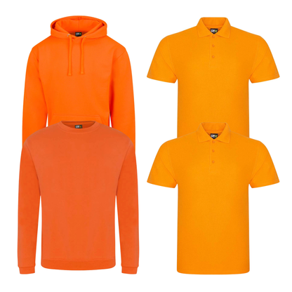 Pro RTX workwear bundle containing two polo shirts, a hoodie and a sweatshirt in orange