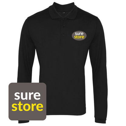Premier Long Sleeve Coolchecker® Piqué Polo Shirt (Black)