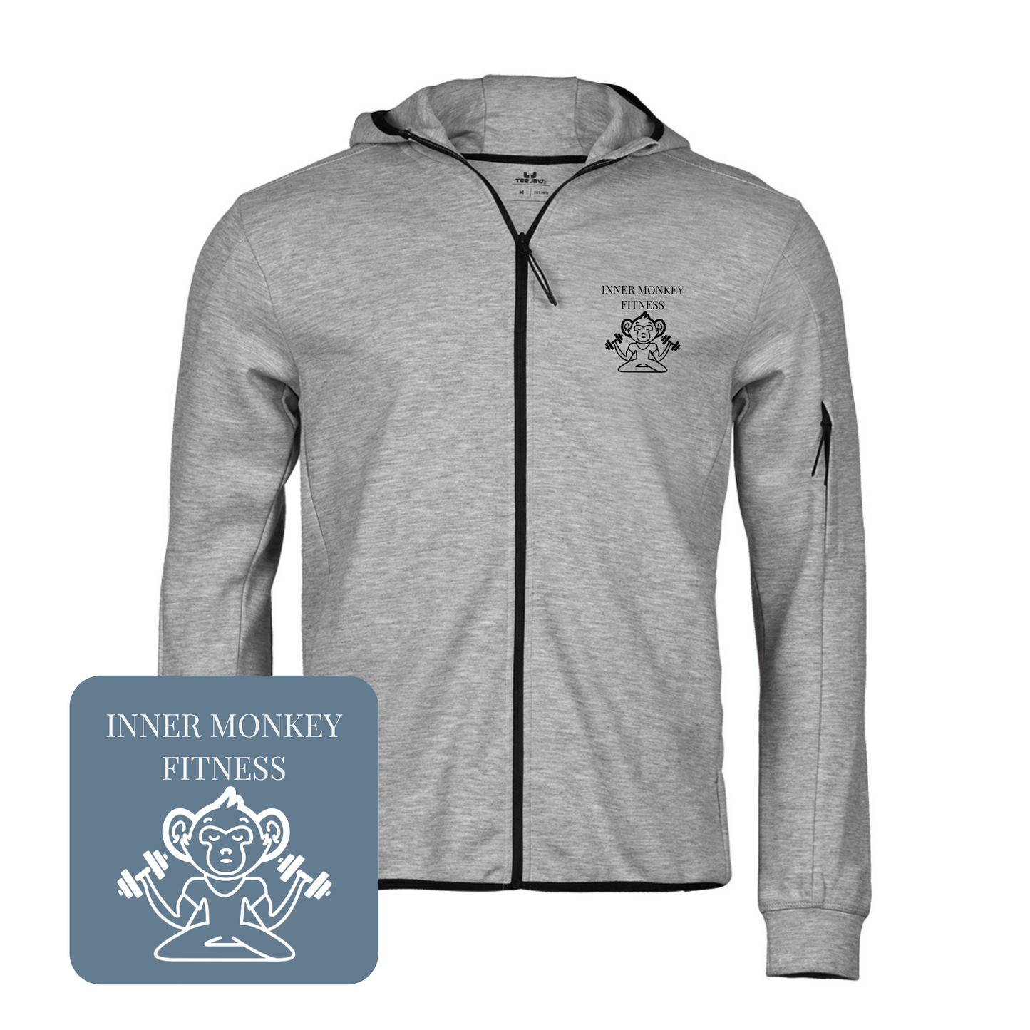 Unisex Athletic Hooded Full Zip Sweat Jacket (Grey)