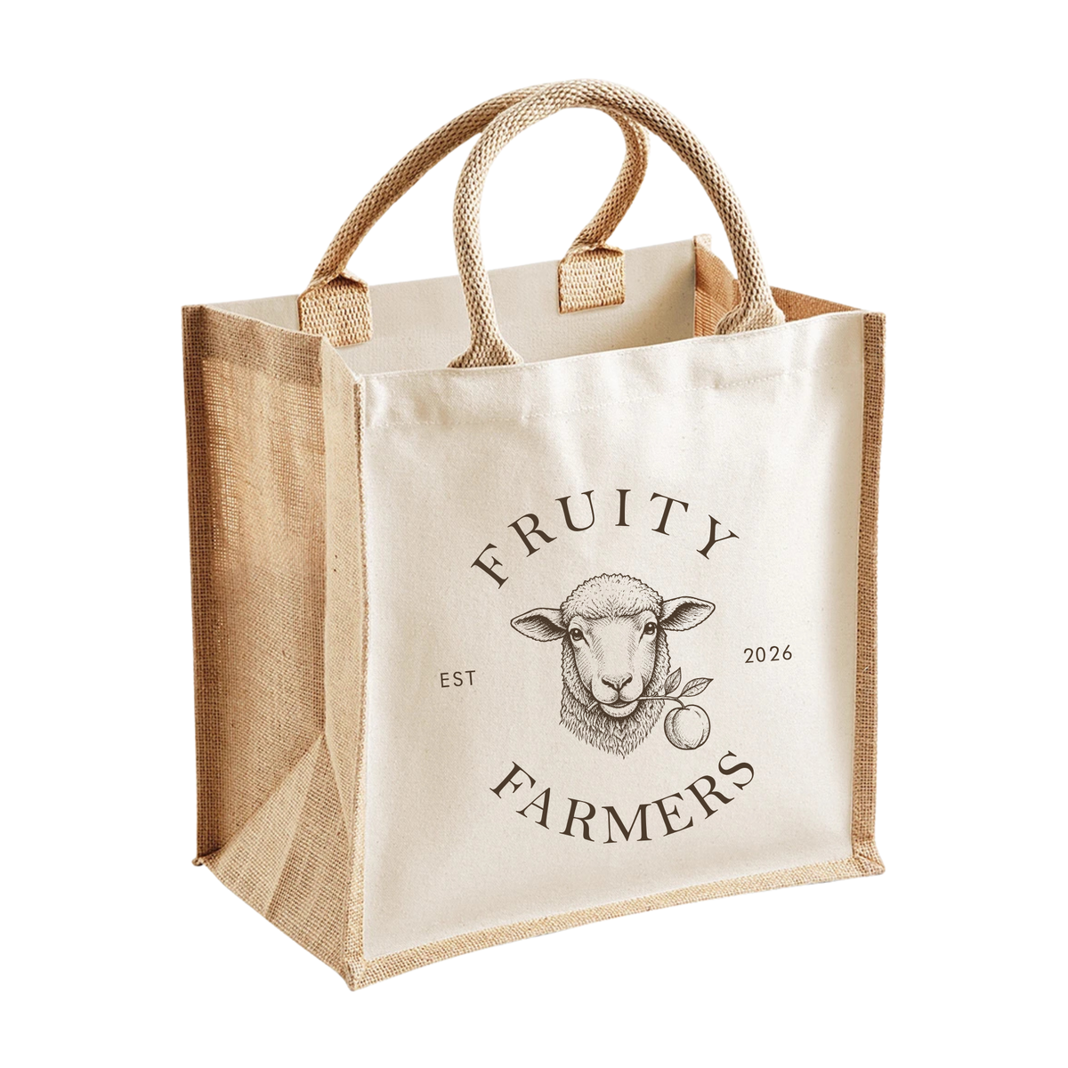 Fruity Farmers Midi Jute Tote Bag
