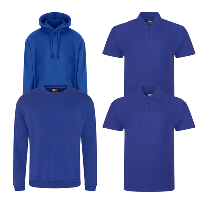 Pro RTX workwear bundle containing two polo shirts, a hoodie and a sweatshirt in royal blue
