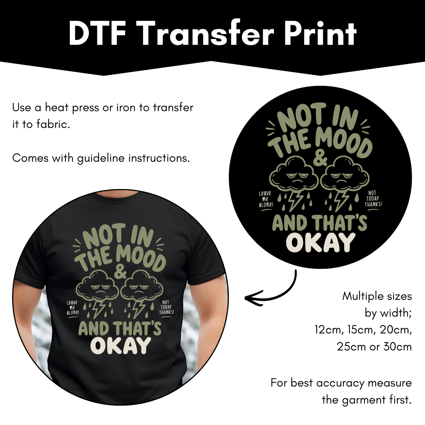 DTF Transfer Sheet - Not in the mood (Khaki/Cream)
