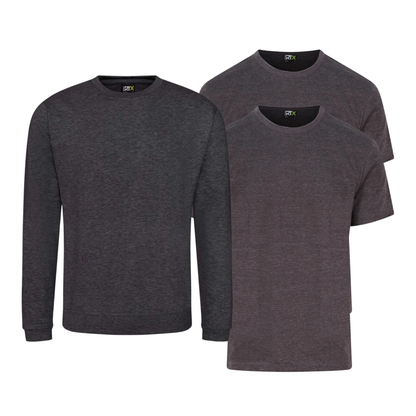 Two Pro RTX crew-neck T-shirts and one Pro RTX sweatshirt displayed as a workwear starter bundle