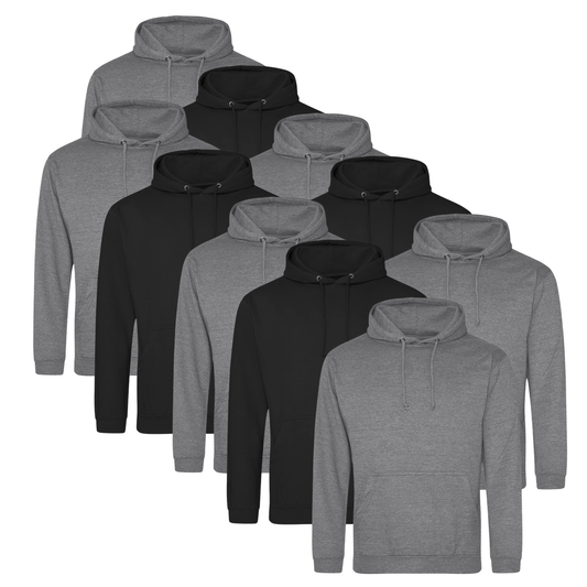 10 AWDis JH001 College pullover hoodie with drawstring hood, front pouch pocket and ribbed cuffs