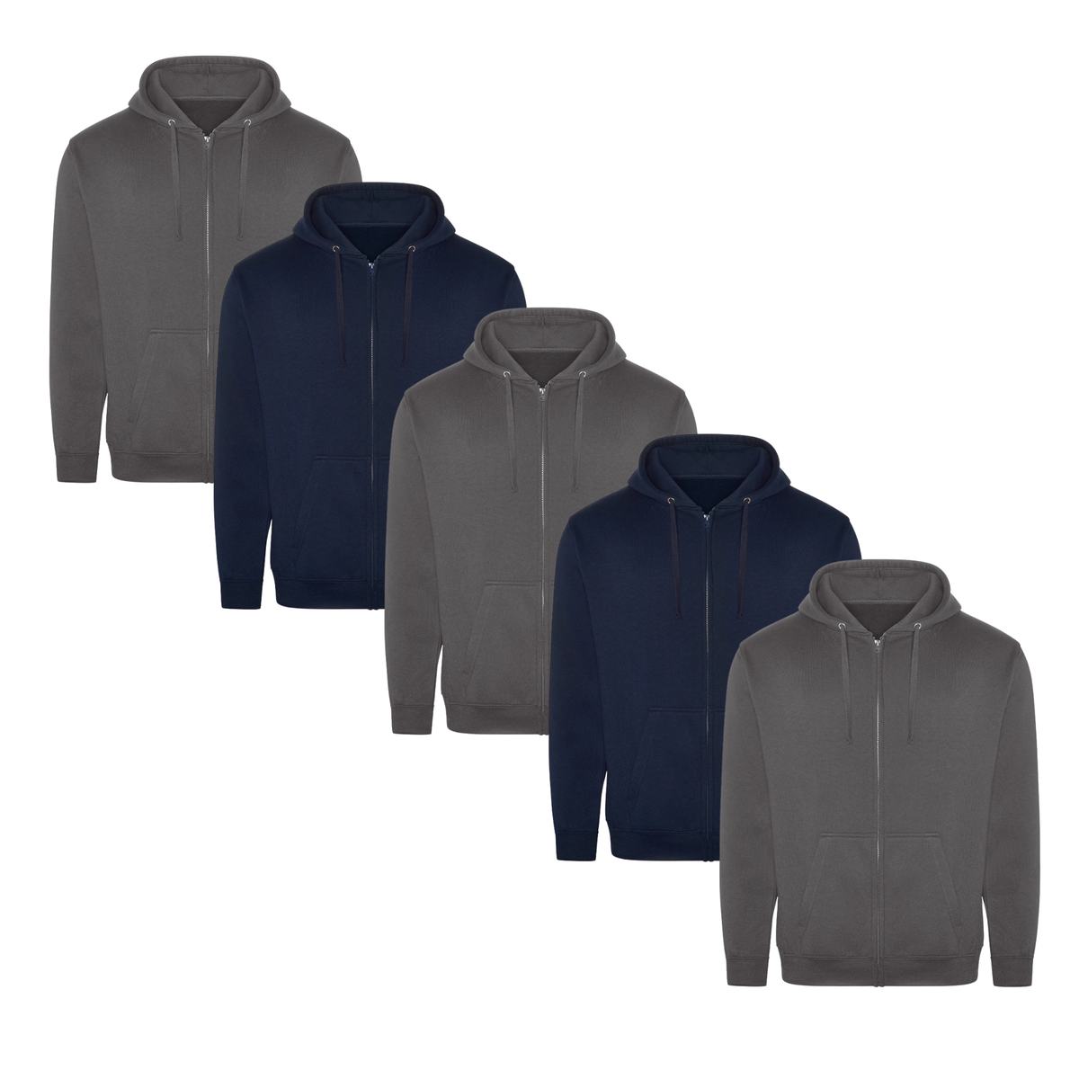 Five Pro RTX RX351 zip-up hoodies displayed as a workwear bundle