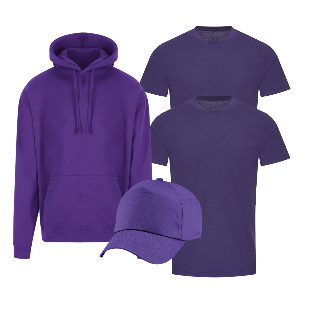Two Pro RTX workwear T-shirts, one pullover hoodie and one Beechfield five-panel cap
