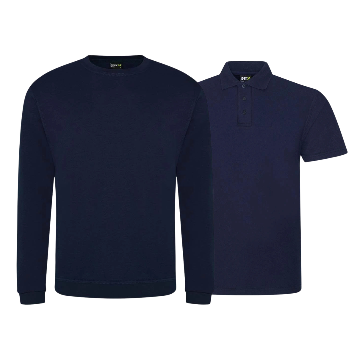 Pro RTX polo shirt and crew-neck sweatshirt shown together as a custom workwear bundle