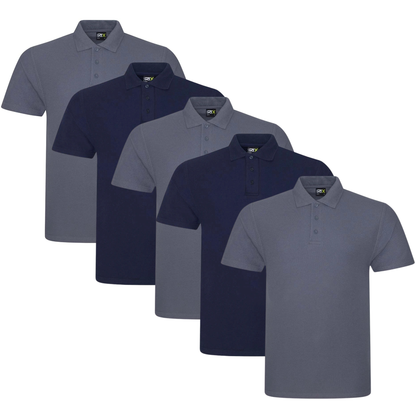 Five Pro RTX polo shirts displayed together for a personalised workwear bundle